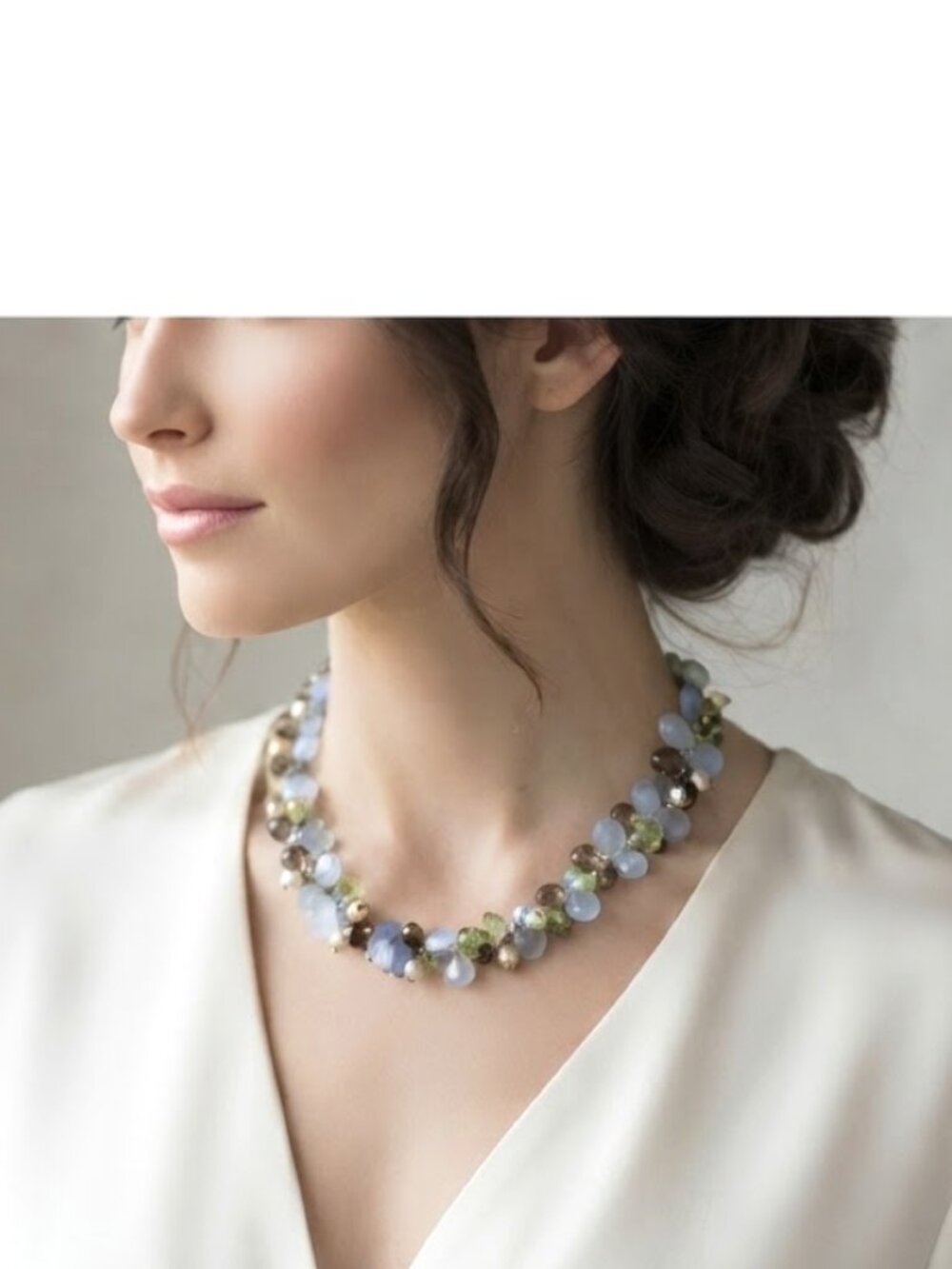 Chalcedony Smoky Peridot Fluorite Pearls Necklace